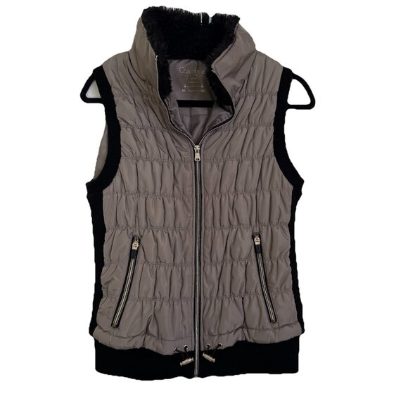 Calvin Klein Performance Puffer Vest Women's Size M Beige Tan Black Jacket - Picture 1 of 10